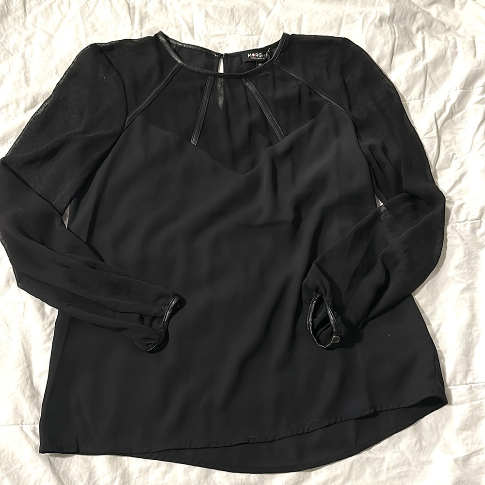 MORGAN DE TOI black mesh panel blouse